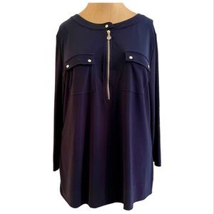 Anne Klein size medium Navy Blue Long Sleeve Blouse with gold buttons